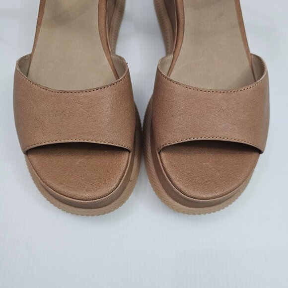 Eileen Fisher Airo Wedge Sandal Womens 9.5 Tan Leather Platform Ankle Strap NEW - Picture 5 of 14